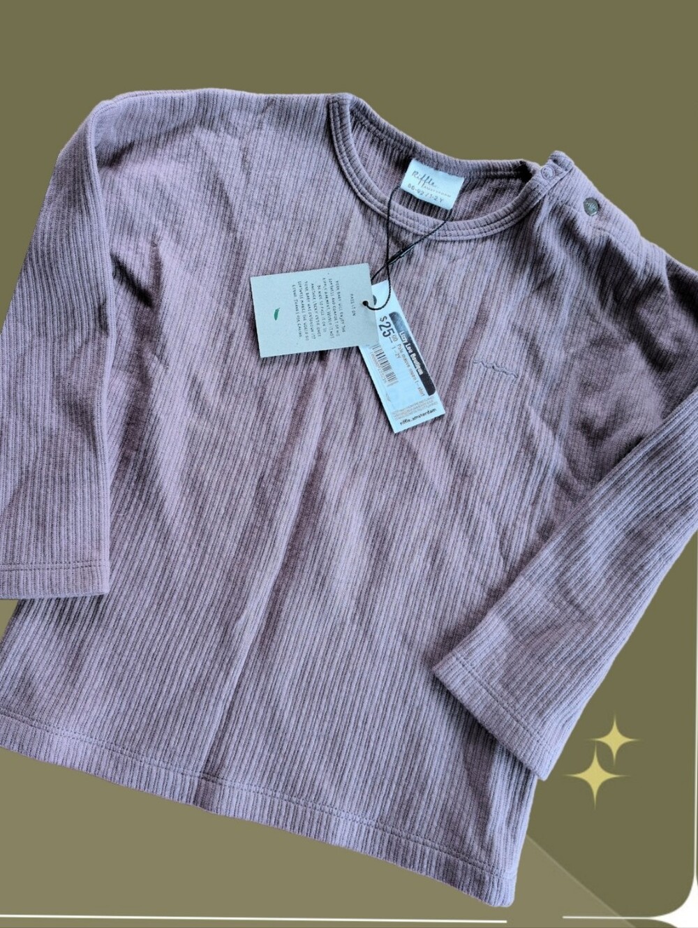 ✨ nwt Mauve Riffle Amsterdam Organic Cotton Moon Long Sleeve Shirt Size 1-2 Yrs